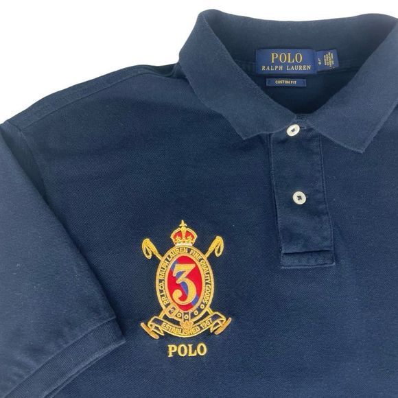 Polo by Ralph Lauren Navy with Gold Pony and 3 Crest - Custom Slim Fit Sz L - Picture 1 of 6